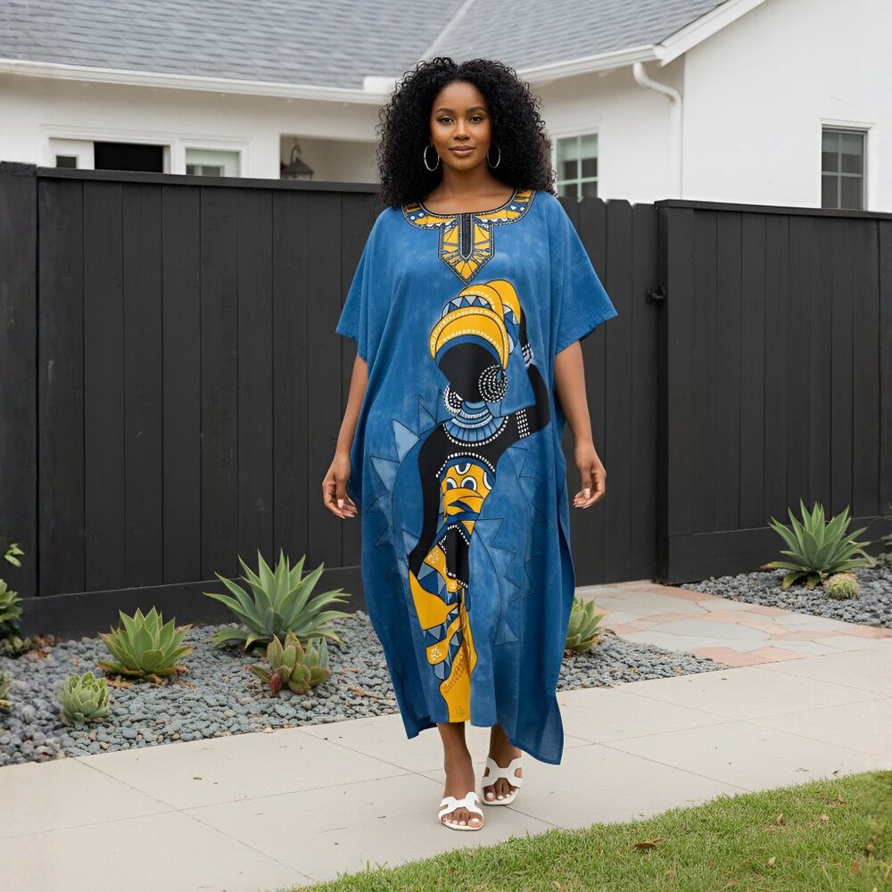 Gypsie Blu Lady Tribal Printed Polyester Plus Size Caftan Dress Party Wear Maxi